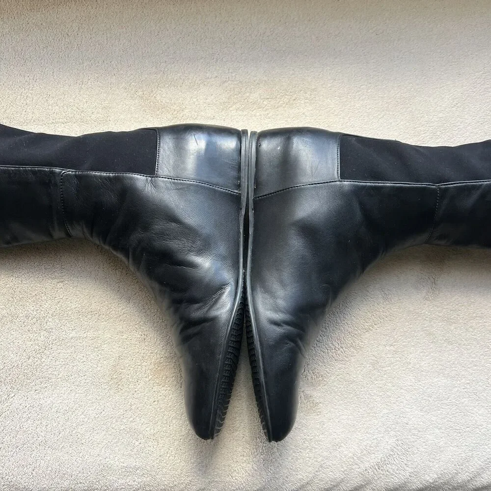 Stuart Weitzman Lander Black Leather Women 6.5 Knee High 5050 Hidden Wedge Boots
